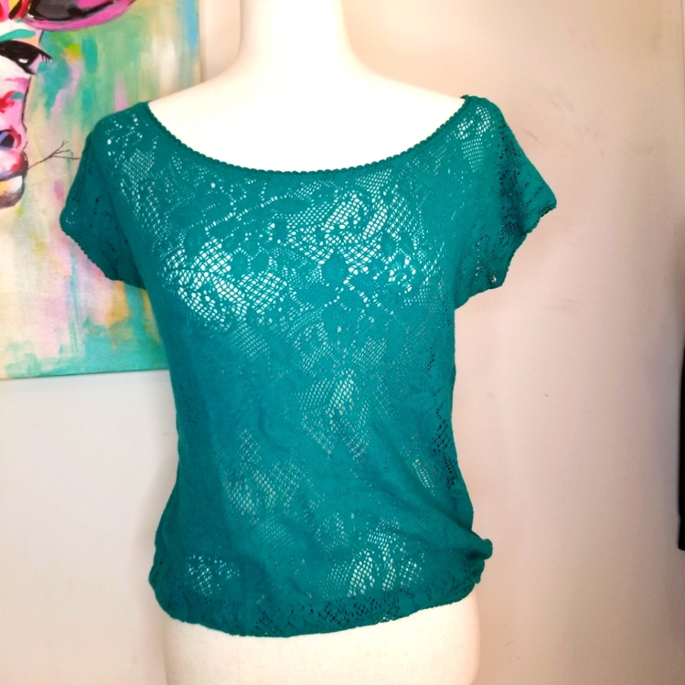 Aeropostale sheer lace green shirt. Size petite small